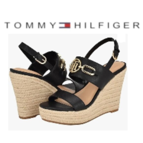 Tommy Hilfiger Khari Espadrille Wedge Sandal Women's Black🆕SHIPS📦🏃🏻💨⚡🚚 - Picture 1 of 8
